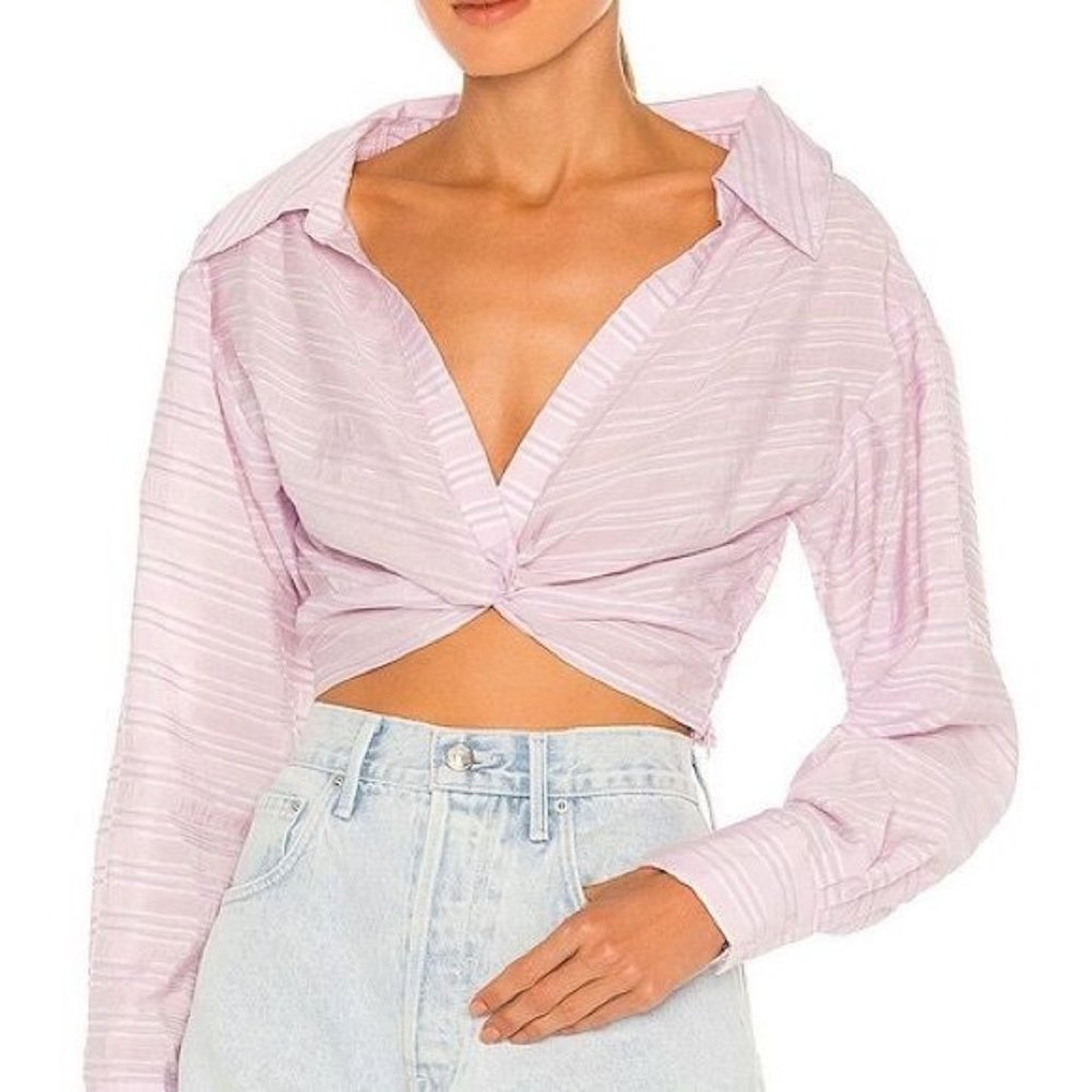 Lovers Friends Corrin Twist Top Cropped Lilac Striped Size XS